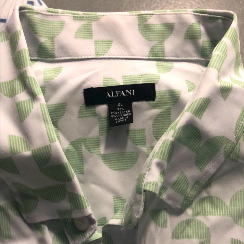 Alfani Men’s White Shirt with Light Green Geometric Pattern